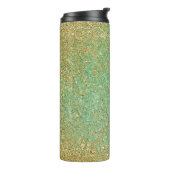 Gold Glitter Blauwgroen Aqua Modern Glam Trendy Thermosbeker (Gedraaid links)