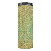 Gold Glitter Blauwgroen Aqua Modern Glam Trendy Thermosbeker (Achterkant)