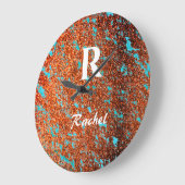 Gold Glitter Blauwgroen Blue Monogram Initiaal Nam Grote Klok (Hoek)