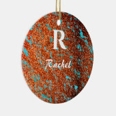 Gold Glitter Blauwgroen Blue Monogram Initiaal Nam Keramisch Ornament (Rechts)