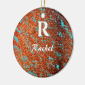 Gold Glitter Blauwgroen Blue Monogram Initiaal Nam Keramisch Ornament (Links)