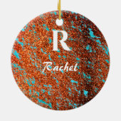 Gold Glitter Blauwgroen Blue Monogram Initiaal Nam Keramisch Ornament (Achterkant)