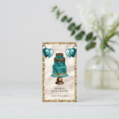 Gold Glitter Blauwgroen Cake Balloons Event Planne Visitekaartje (Staand voorkant)