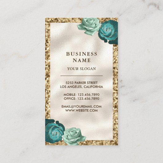 Gold Glitter Blauwgroen Cake Balloons Event Planne Visitekaartje (Achterkant)