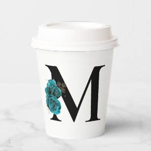 Gold Glitter Blauwgroen Floral Glam Monogram Papieren Bekers