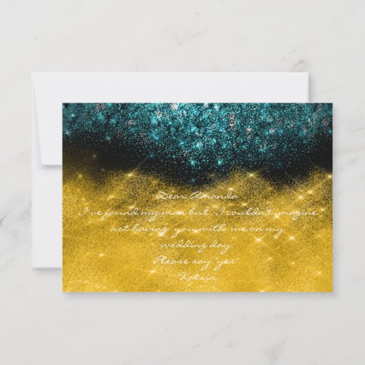 Gold Glitter Blauwgroen Ocean Confetti Wow Bridesm Kaart (Achterkant)