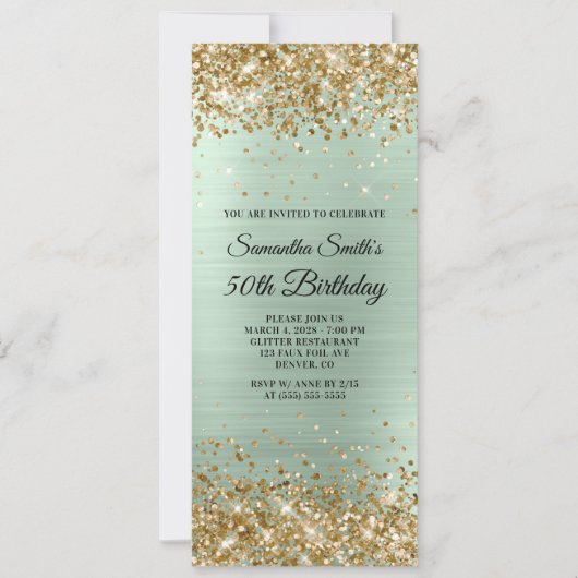Gold Glitter Bleek Mint Folie 50e verjaardag Kaart (Voorkant)