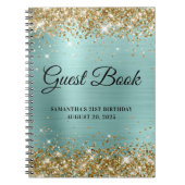 Gold Glitter Bleek Turquoise 21st Bday Guestbook Notitieboek (Voorkant)