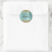 Gold Glitter Bleek Turquoise Calligrafie Book Ronde Sticker (Tas)