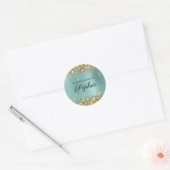 Gold Glitter Bleek Turquoise Calligrafie Book Ronde Sticker (Envelop)