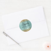 Gold Glitter Bleek Turquoise Folie 50e verjaardag Ronde Sticker (Envelop)