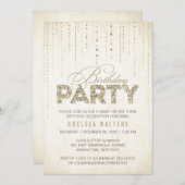 Gold Glitter Blithday Party Kaart (Voorkant / Achterkant)