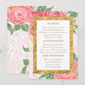 Gold Glitter Bloemen Trouwinformatie Gast Kaart (Voorkant / Achterkant)