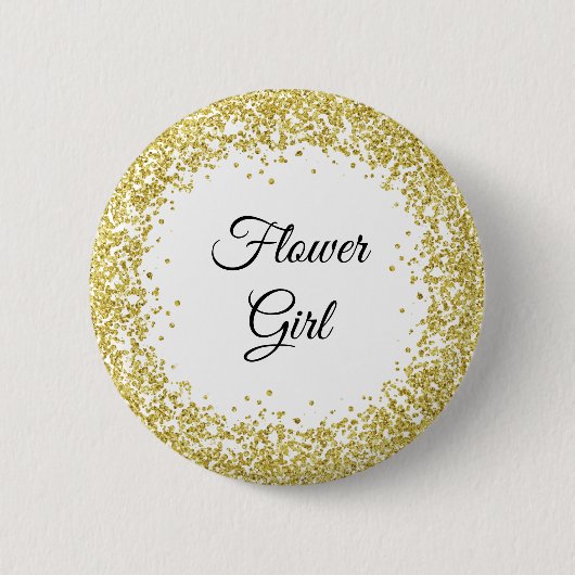 Gold Glitter. Bloemenmeisje. Ronde Button 5,7 Cm (Voorkant)