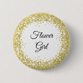 Gold Glitter. Bloemenmeisje. Ronde Button 5,7 Cm
