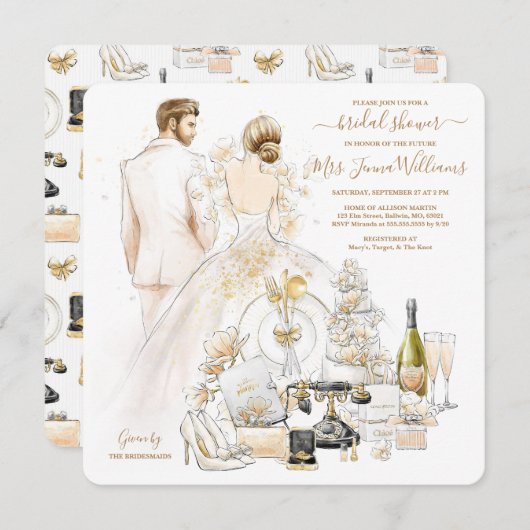 Gold Glitter Blonde Bride Vrijgezellenfeest Kaart (Voorkant / Achterkant)