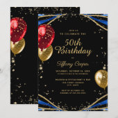 Gold Glitter Blue Agate Womans 50th Birthday Kaart (Voorkant / Achterkant)