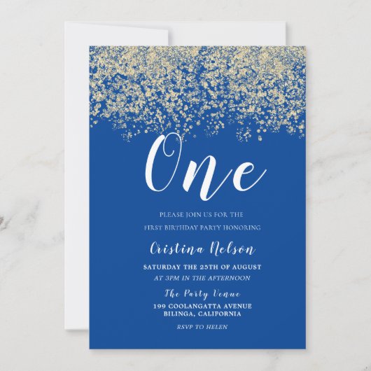 Gold Glitter Blue Boys 1st verjaardag Kaart (Voorkant)