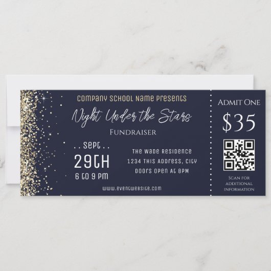 Gold Glitter Blue Company School Event Ticket Kaart (Voorkant)