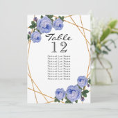 Gold Glitter Blue Floral Geo Table No Seed Aankondiging (Staand voorkant)