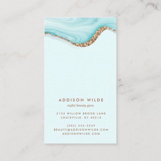 Gold Glitter Blue Marble Agate Jewels Display Visitekaartje (Achterkant)