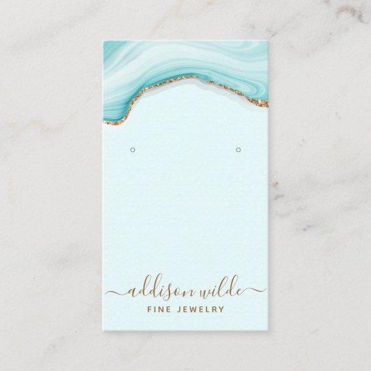 Gold Glitter Blue Marble Agate Jewels Display Visitekaartje (Voorkant)