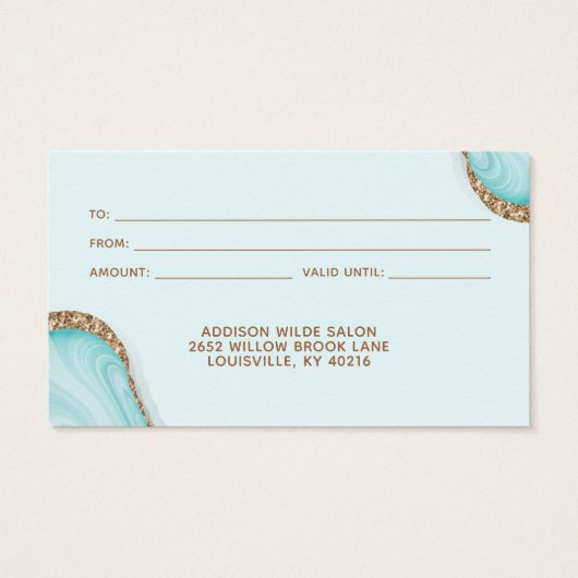 Gold Glitter Blue Marble Agate Modern Gift Kaart (Achterkant)