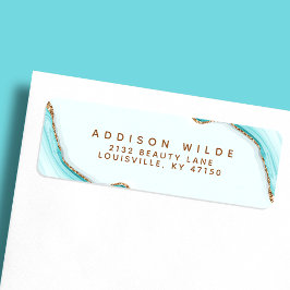 Gold Glitter Blue Marble Agate Return-adres Etiket
