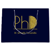 Gold Glitter Blue PhD-Afstuderen Groot Cadeauzakje (Voorkant)