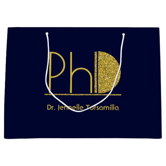 Gold Glitter Blue PhD-Afstuderen Groot Cadeauzakje (Voorkant)