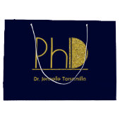Gold Glitter Blue PhD-Afstuderen Groot Cadeauzakje (Achterkant)