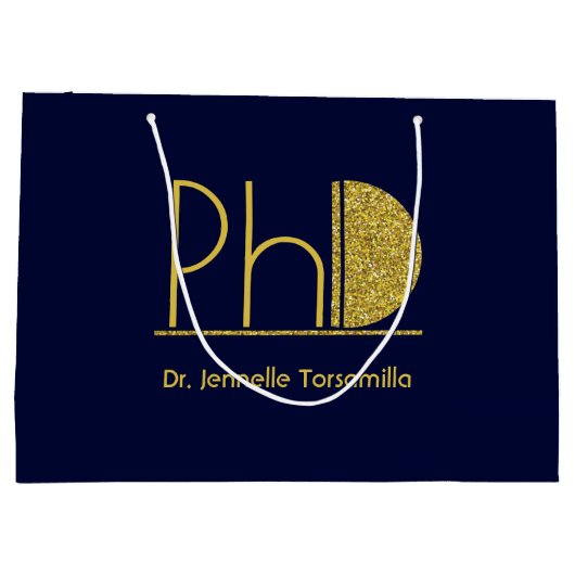Gold Glitter Blue PhD-Afstuderen Groot Cadeauzakje (Achterkant)