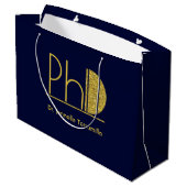 Gold Glitter Blue PhD-Afstuderen Groot Cadeauzakje (Achterkant Gekanteld)