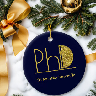 Gold Glitter Blue PhD-Afstuderen Keramisch Ornament