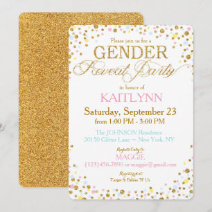 Gold Glitter Blue Pink Yellow Sprinkle Baby shower Kaart