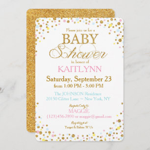 Gold Glitter Blue Pink Yellow Sprinkle Baby shower Kaart