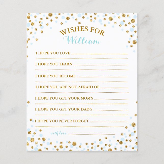 Gold Glitter Blue Sprinkle Confetti Baby Wish Kaar (Voorkant)
