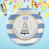 Gold Glitter Blue Stripe any Age Happy Birthday Papieren Bordje