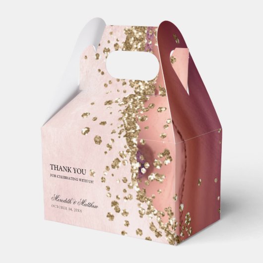 Gold Glitter Blush Agaat Wedding Bedankdoosjes (Voorkant Zijde)