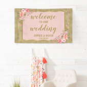 Gold Glitter Blush Floral Weddenschap Welkomstteke Spandoek (Insitu)