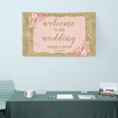 Gold Glitter Blush Floral Weddenschap Welkomstteke Spandoek (Beurs)
