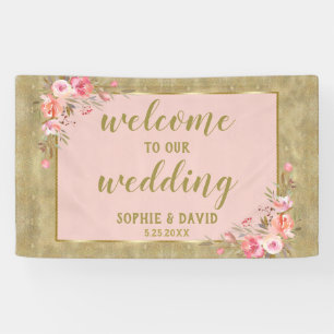 Gold Glitter Blush Floral Weddenschap Welkomstteke Spandoek