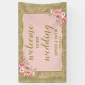 Gold Glitter Blush Floral Weddenschap Welkomstteke Spandoek (Verticaal)
