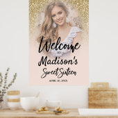 Gold Glitter & Blush Pink 16 Foto Poster (Keuken)