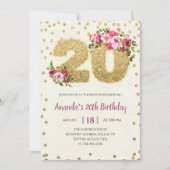 Gold Glitter Blush Pink 20e verjaardag Uitnodiging (Voorkant)