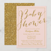 Gold Glitter Blush Pink Baby shower Invitation Kaart (Voorkant / Achterkant)