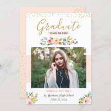 Gold Glitter Blush Pink Floral Foto Afstuderen