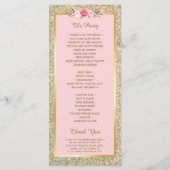 Gold Glitter Blush Pink Floral Wedding Programme Programmakaart (Achterkant)