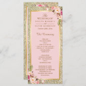Gold Glitter Blush Pink Floral Wedding Programme Programmakaart (Voorkant / Achterkant)