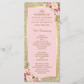 Gold Glitter Blush Pink Floral Wedding Programme Programmakaart (Voorkant)